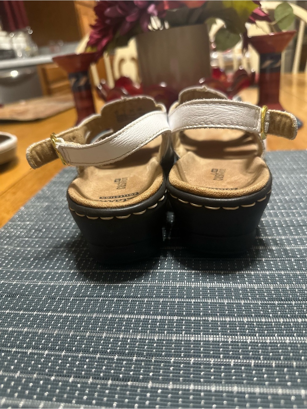 Clarks White and Tan Leather Women's Platform Sandals